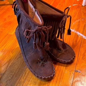 Brown Fringe Moccasin Boots